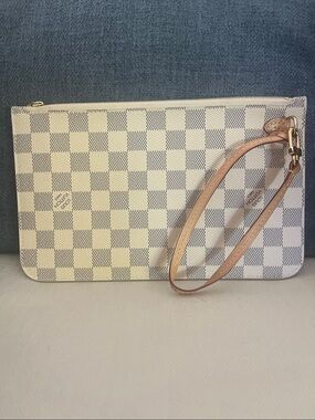 Louis Vuitton Damier Azur Canvas Wristlet in White and Beige